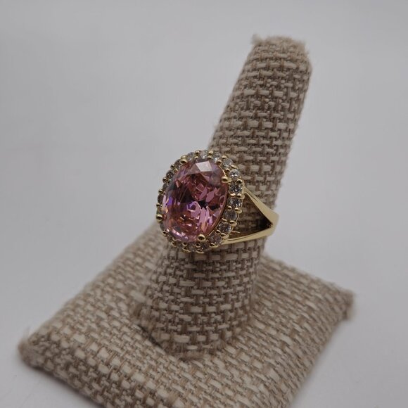 Size 8 Gold Plated Sterling Silver Pink Cubic Zirconia Gem Ring A3522 - Picture 4 of 9